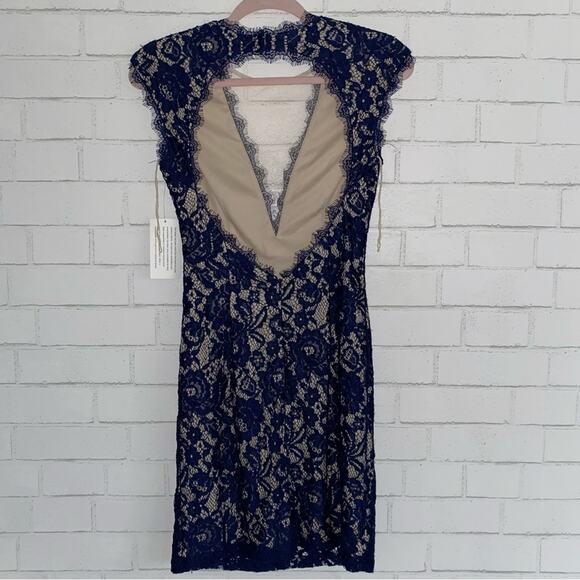 NEW Aidan Mattox Blue Lace Deep V Bodycon Cocktail Evening Party Dress sz 2 NWT - Picture 8 of 14